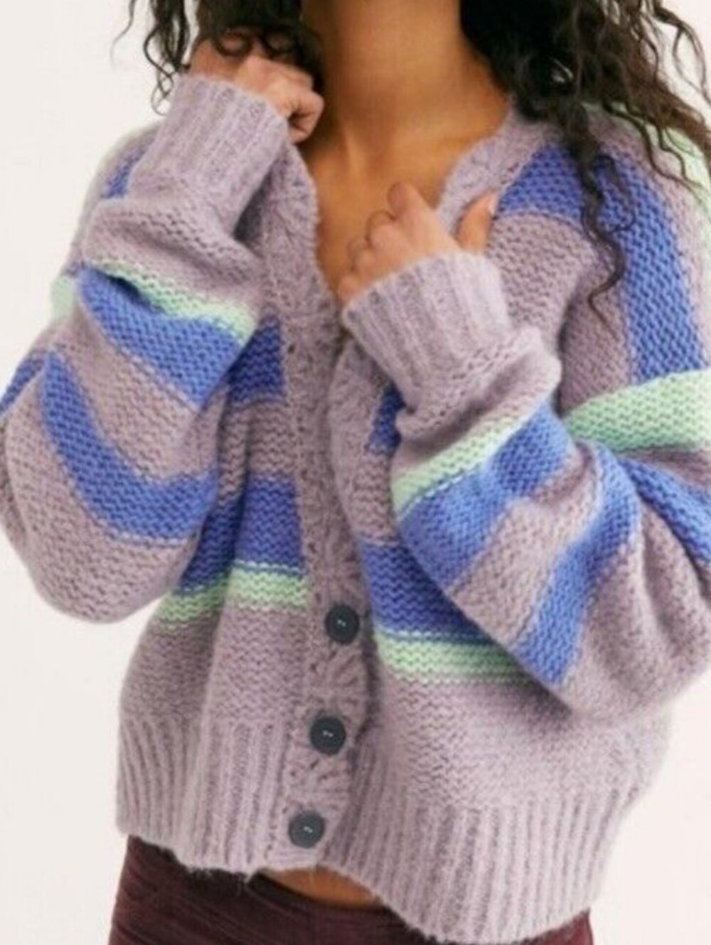 Free People Fine Time Striped Cardigan Sweater Size Large